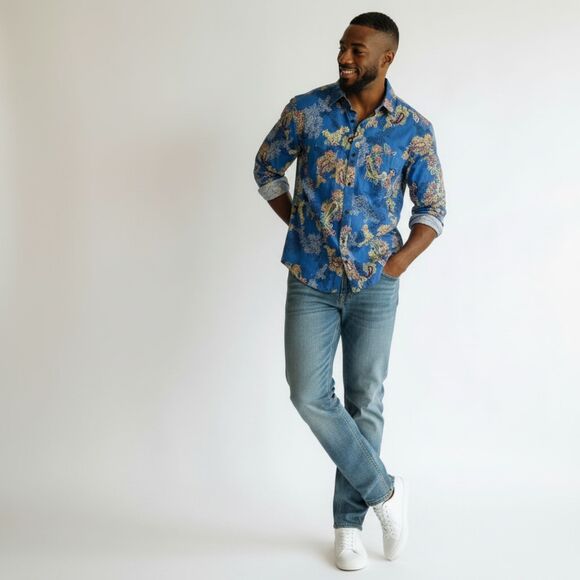 Houston White Tops - Men's Long Sleeve Printed Button-Down Shirt